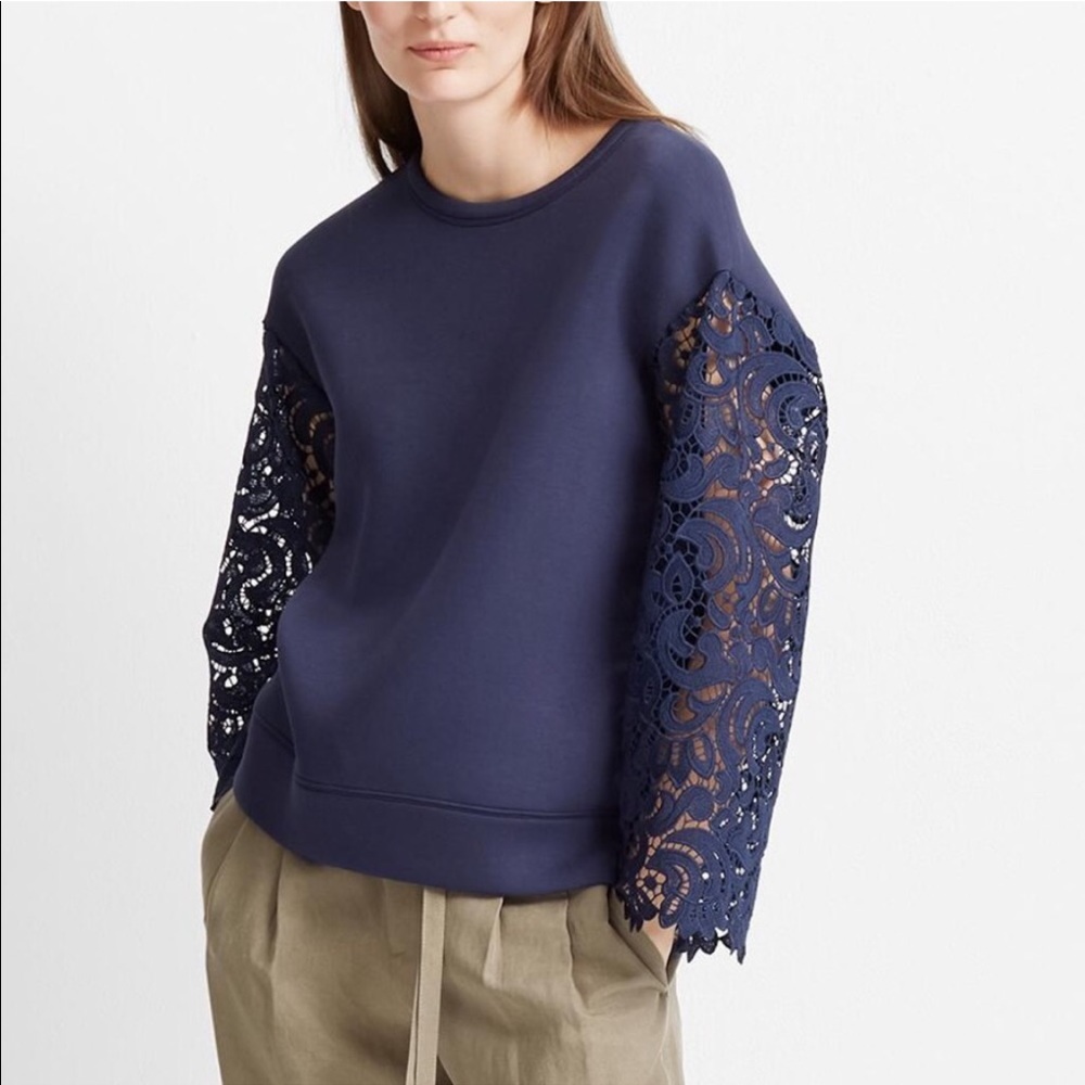Club Monaco Navy Khulna Lace Eyelet Sweatshirt